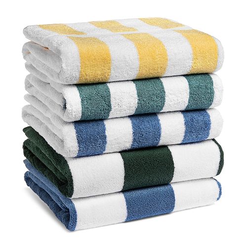 Serviette de piscine/plage Connoisseur, bordure en coton façonné, 35 x 70, 18,0 lb/dz, rayures de 2 po, bleu/blanc
